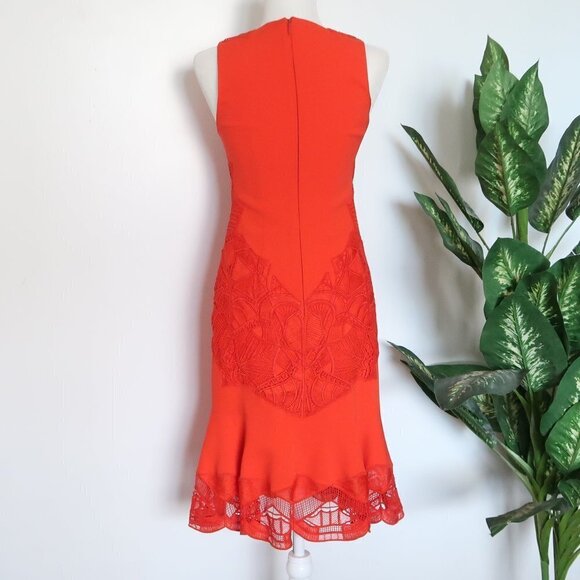 Jonathan Simkhai Red V-neck Sleeveless Lace Appliqué Crepe Cocktail Dress 4 - Picture 9 of 15